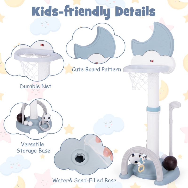 4In1 Kids Basketball Hoop With Moonshaped Electronic Scoreboard And Play Set Multifunctional Sports 4