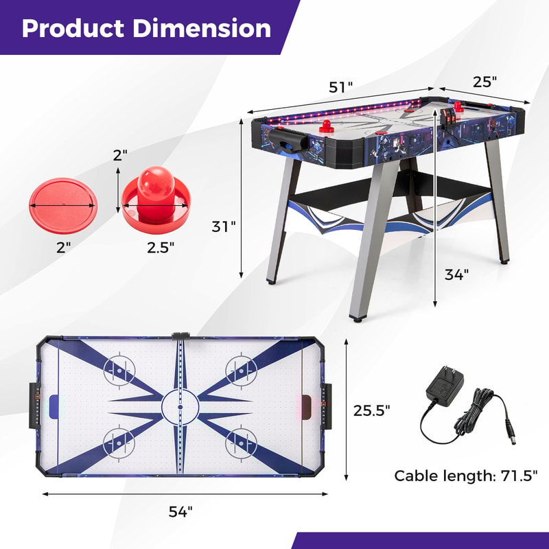 AirPowered Hockey Game Table With 2 Pushers And Pucks Smooth Airflow LED Arcade Table For Family Fu 7
