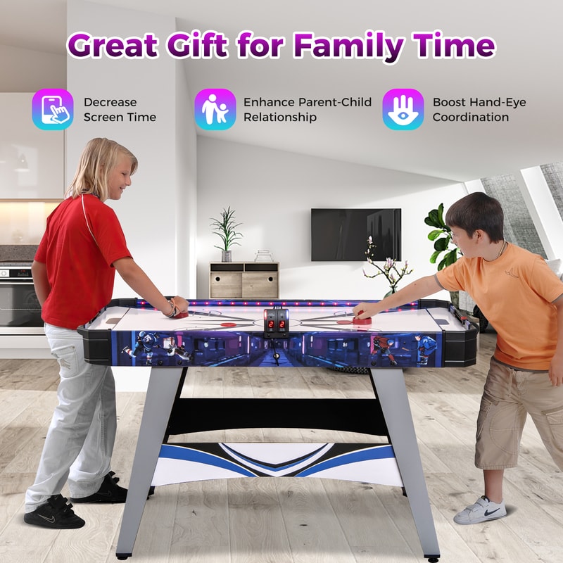 AirPowered Hockey Game Table With 2 Pushers And Pucks Smooth Airflow LED Arcade Table For Family Fu 2