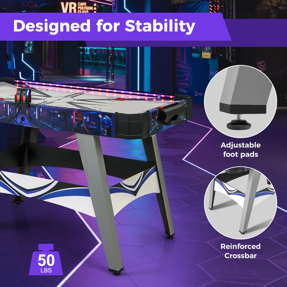 AirPowered Hockey Game Table With 2 Pushers And Pucks Smooth Airflow LED Arcade Table For Family Fu 3