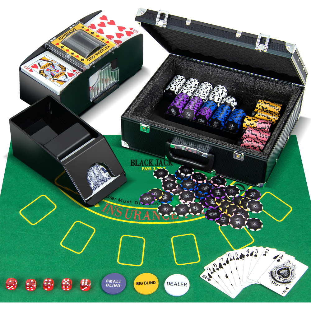 Premium 14 Gram Poker Chips 300 Pieces Casino Poker Chip Set With Automatic Card Shuffler Lockable 6