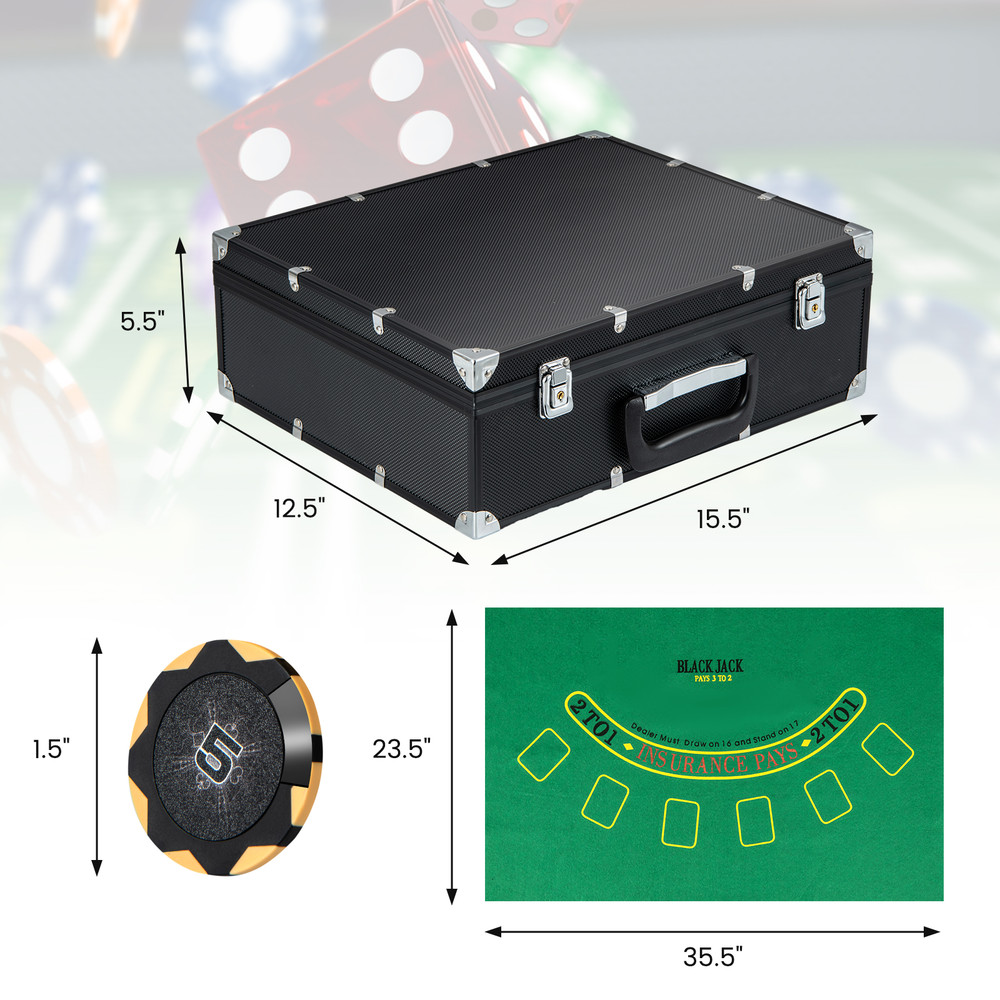 Premium 14 Gram Poker Chips 300 Pieces Casino Poker Chip Set With Automatic Card Shuffler Lockable 7