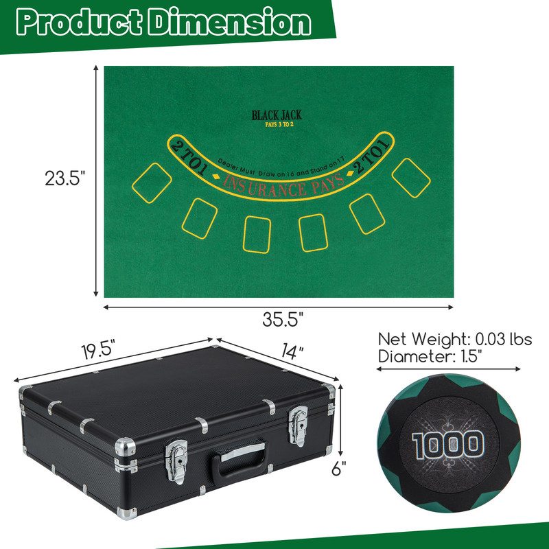 600Piece Poker Chip Set 14 Gram Claytec Chips With Carrying Case Complete Home Casino Kit 7