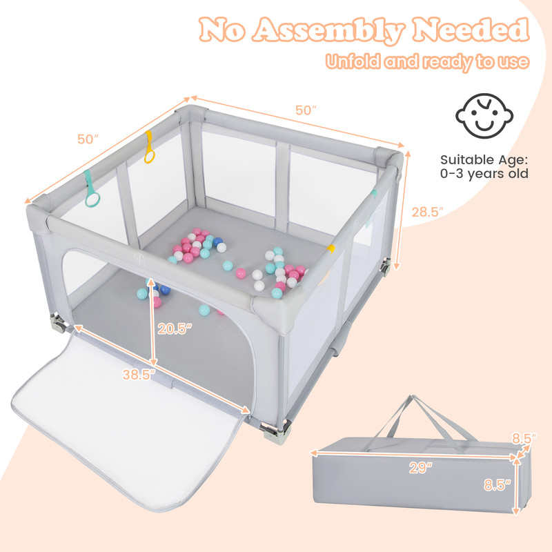 Large Baby Playpen BPAFree Foldable Toddlers Safety Fence Play Yard With Zipper Gate Spacious Indoo 2