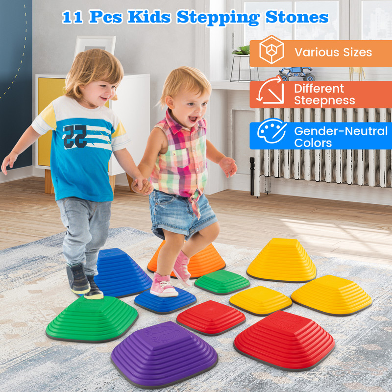 11 Pieces Kids Stepping Stone Square Stackable Indoor Outdoor Balance Coordination Play Set For To 0