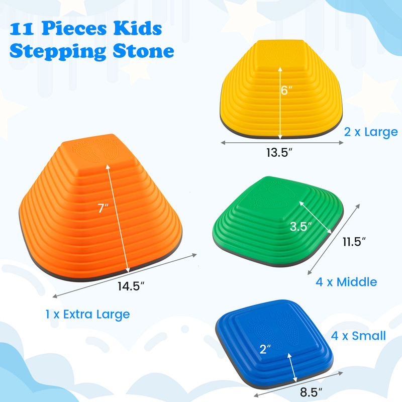 11 Pieces Kids Stepping Stone Square Stackable Indoor Outdoor Balance Coordination Play Set For To 7