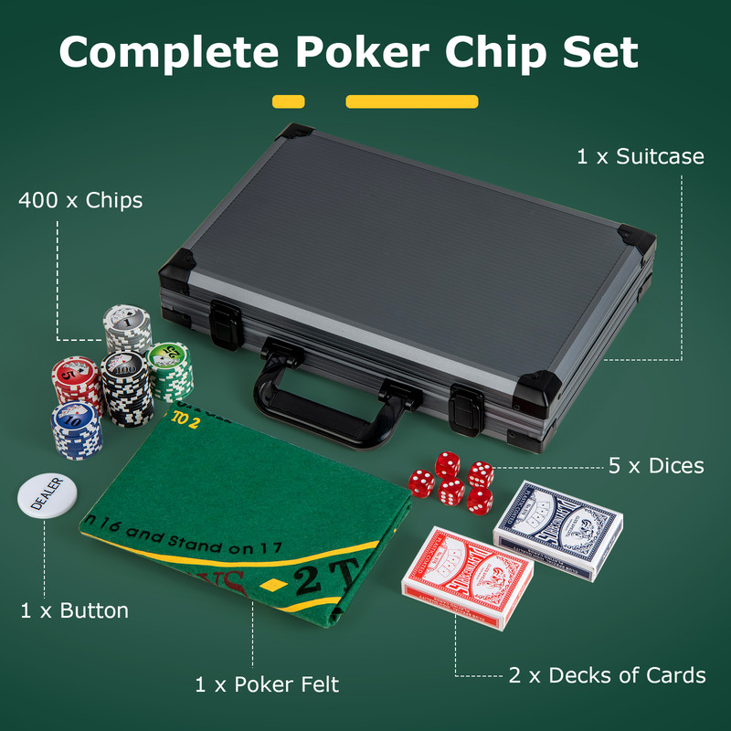 Premium Texas Holdem Poker Chip Set Casino Poker Chips With 400 Pieces Chips In Lockable Aluminum C 3