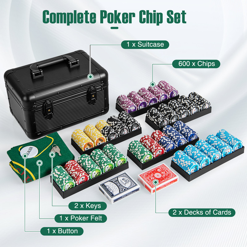 Casino Poker Chips With 600 Pieces Chips Texas Holdem Poker Chip Set Ultimate Lockable Aluminum Cas 3