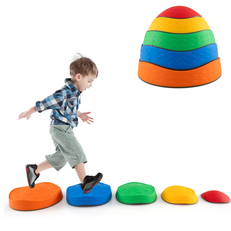 5 Pieces Kids Stepping Stones Stackable Round River Stone Indoor Outdoor Balance Toy For Childrens 1