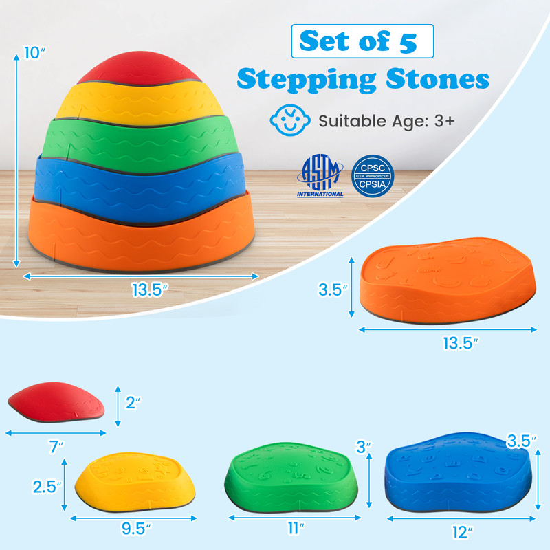 5 Pieces Kids Stepping Stones Stackable Round River Stone Indoor Outdoor Balance Toy For Childrens 7