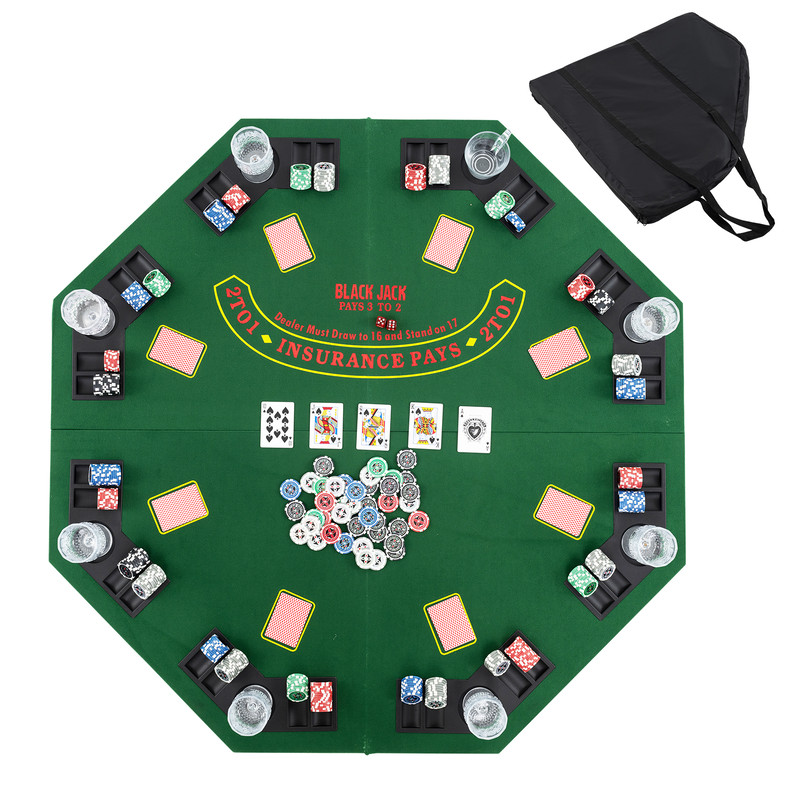 Foldable Poker Table Top With Carrying Bag Cup Holders QuadFold Storage For Texas Holdem Casino G 4