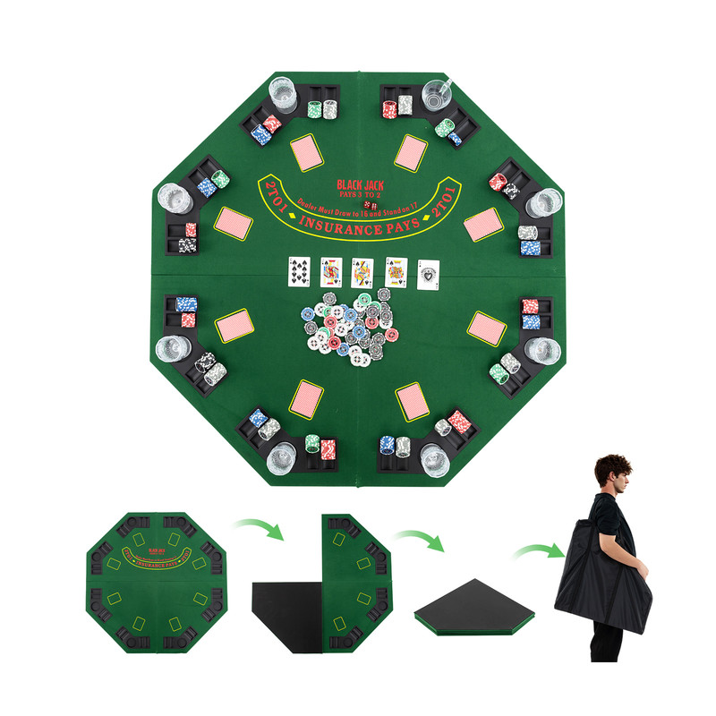 Foldable Poker Table Top With Carrying Bag Cup Holders QuadFold Storage For Texas Holdem Casino G 5
