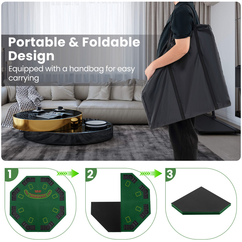 Foldable Poker Table Top With Carrying Bag Cup Holders QuadFold Storage For Texas Holdem Casino G 2