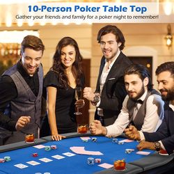 portable 10-player foldable padded poker table top, triple-fold design, cup holders & cushioned armrests