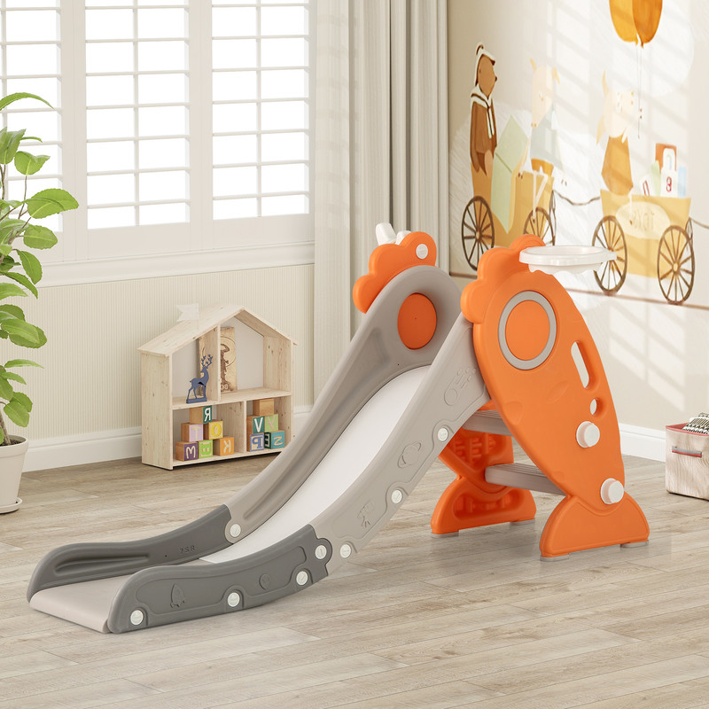 4in1 Indoor Slide For Kids With Basketball Hoop And Rings Foldable Toddler Playset For Motor Skill 1