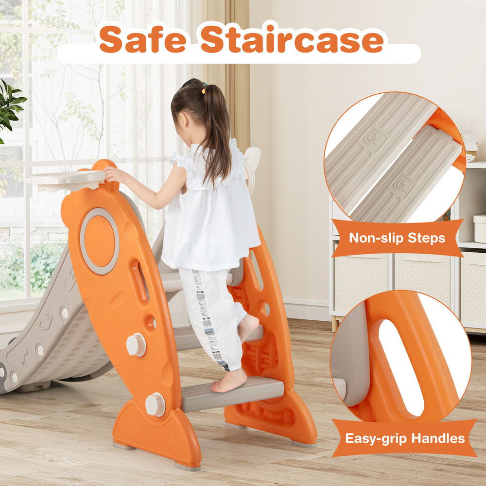 4in1 Indoor Slide For Kids With Basketball Hoop And Rings Foldable Toddler Playset For Motor Skill 5