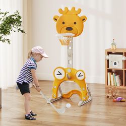 4-in-1 toddler height adjustable basketball hoop with ring toss & soccer set for kids