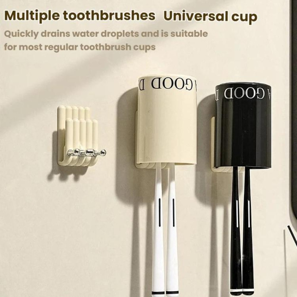 Wall Mounted Electric Toothbrush Holder with Mouthwash Cup Rack Space Saving Bathroom Organizer Cream