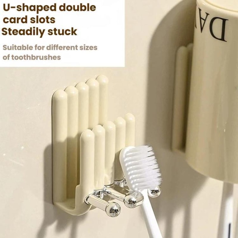 Wall Mounted Electric Toothbrush Holder with Mouthwash Cup Rack Space Saving Bathroom Organizer Cream