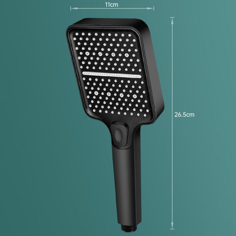 Adjustable Pressurized Square Large Panel Shower Head Portable High Pressure Shower Nozzle Black