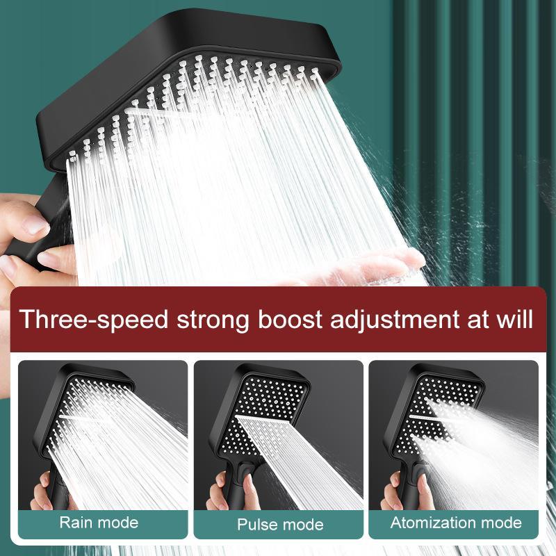 Adjustable Pressurized Square Large Panel Shower Head Portable High Pressure Shower Nozzle Black