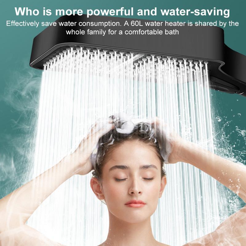 Adjustable Pressurized Square Large Panel Shower Head Portable High Pressure Shower Nozzle Black