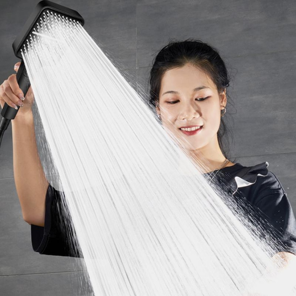 Adjustable Pressurized Square Large Panel Shower Head Portable High Pressure Shower Nozzle Black
