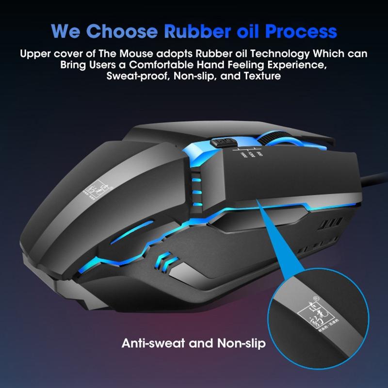 USB RGB Gaming Mouse Wired Ergonomic Adjustable DPI Black