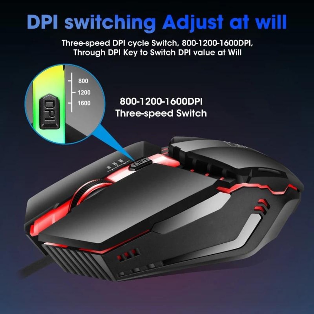 USB RGB Gaming Mouse Wired Ergonomic Adjustable DPI Black