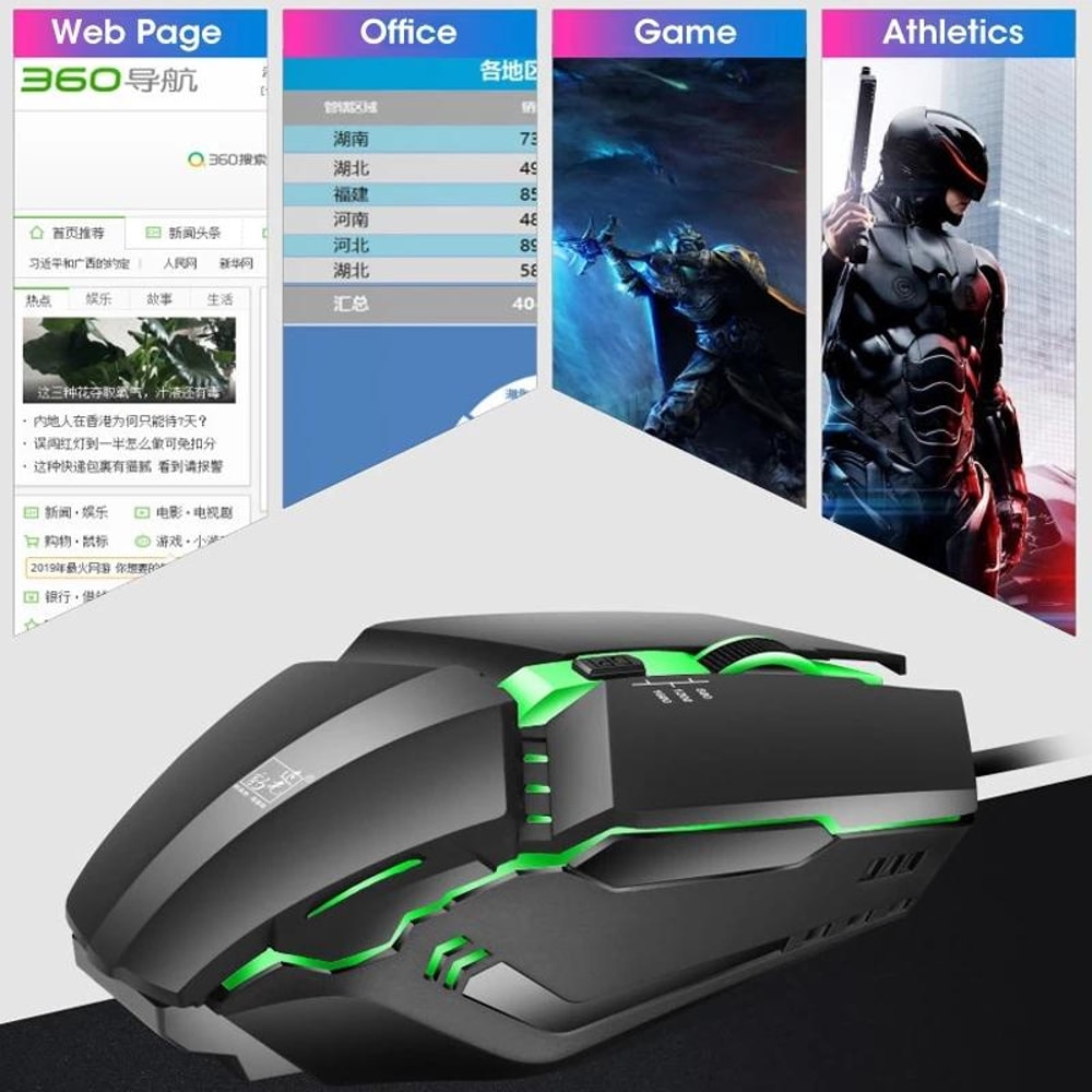 USB RGB Gaming Mouse Wired Ergonomic Adjustable DPI Black