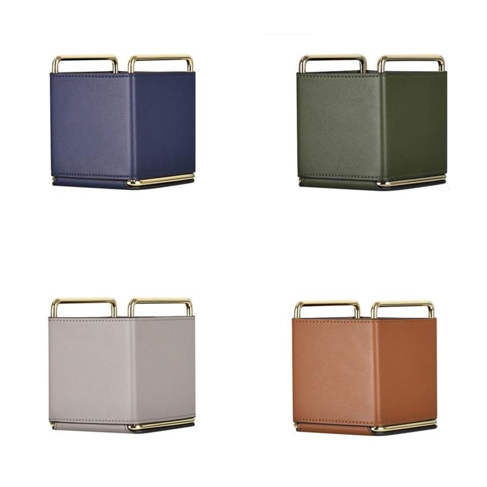 Royal Blue Leather Makeup Brush Holder Pen Holder Desktop Organizer Barrel 1