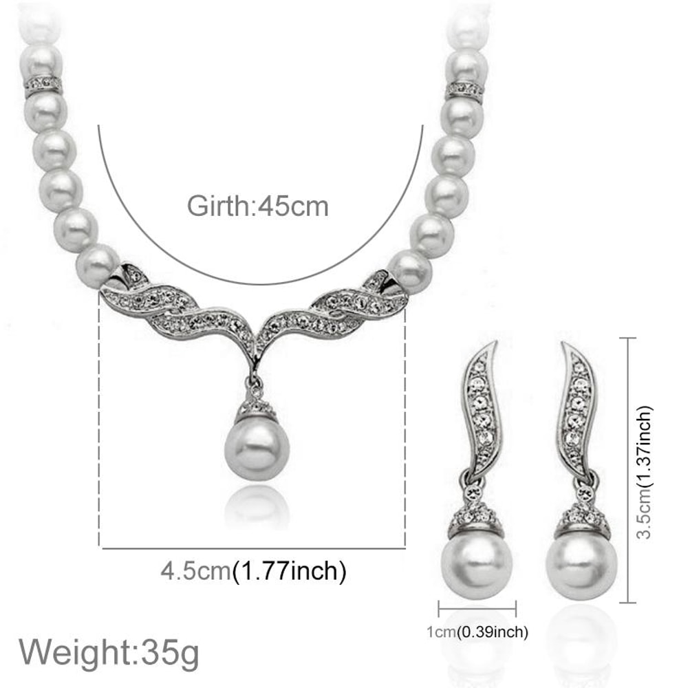 Bridal Pearl Necklace and Earrings Set Rhinestone Wedding Jewelry Set for Brides