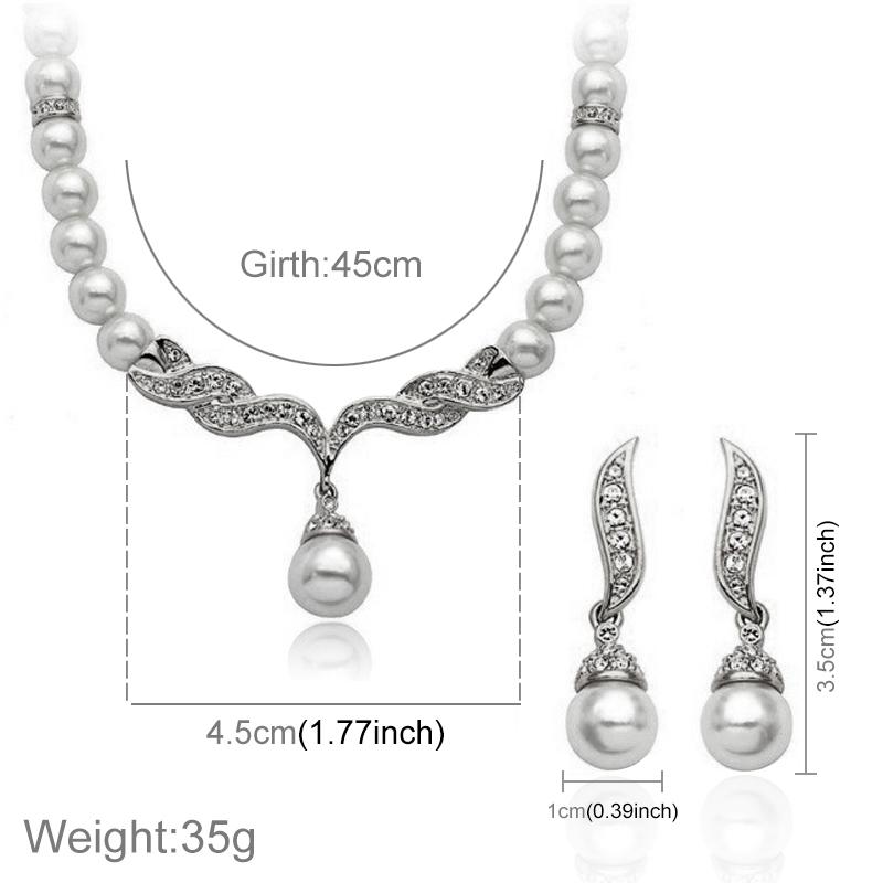 Bridal Pearl Necklace and Earrings Set Rhinestone Wedding Jewelry Set for Brides