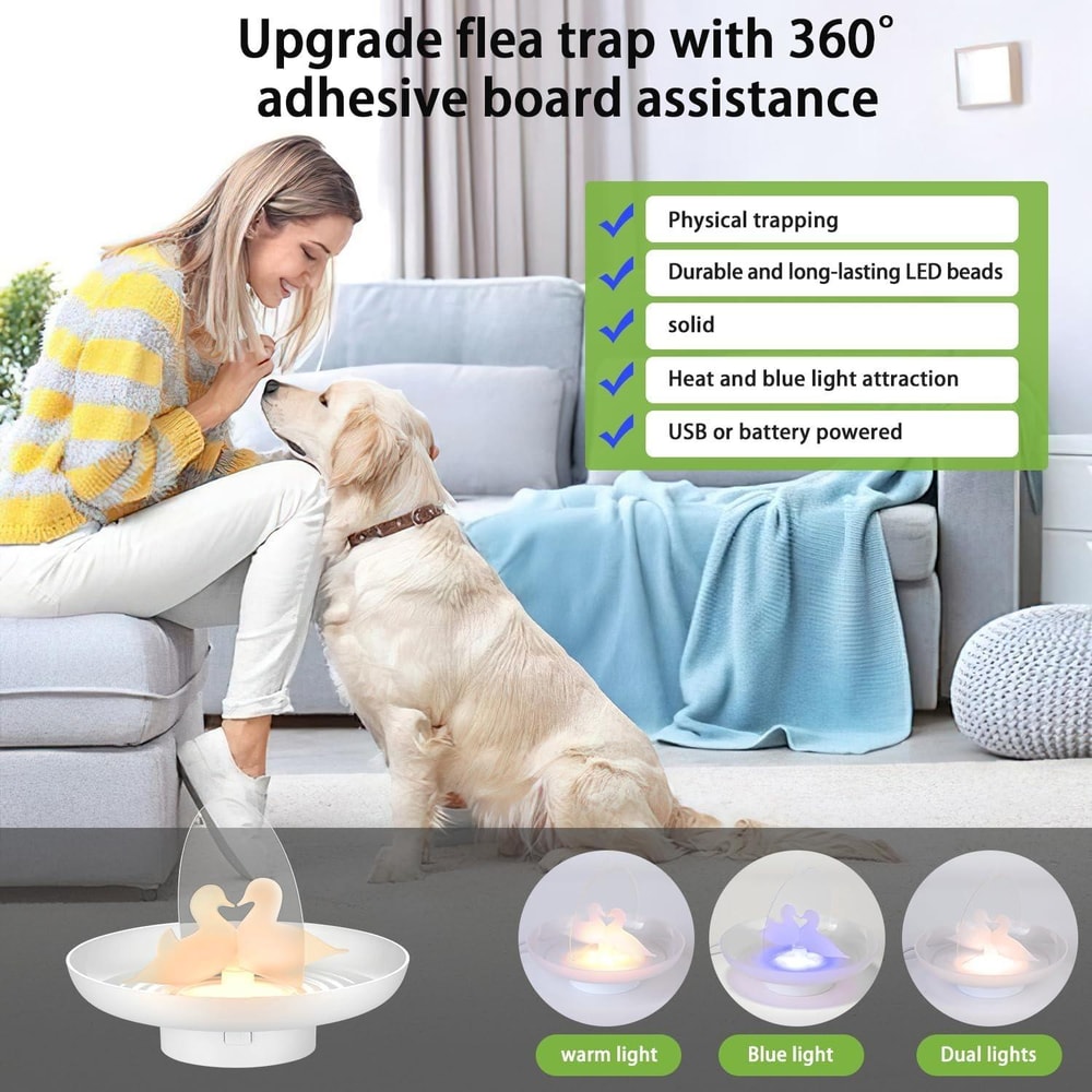 Mosquito Trap Indoor Outdoor Flea Trap Insect Catcher LED Light White