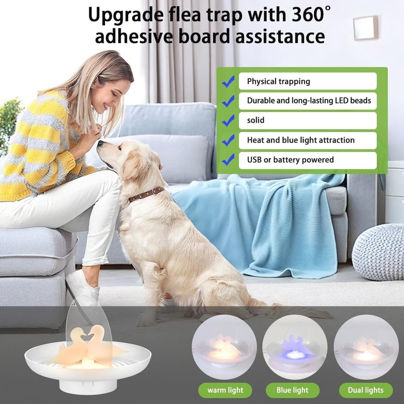 Mosquito Trap Indoor Outdoor Flea Trap Insect Catcher LED Light White