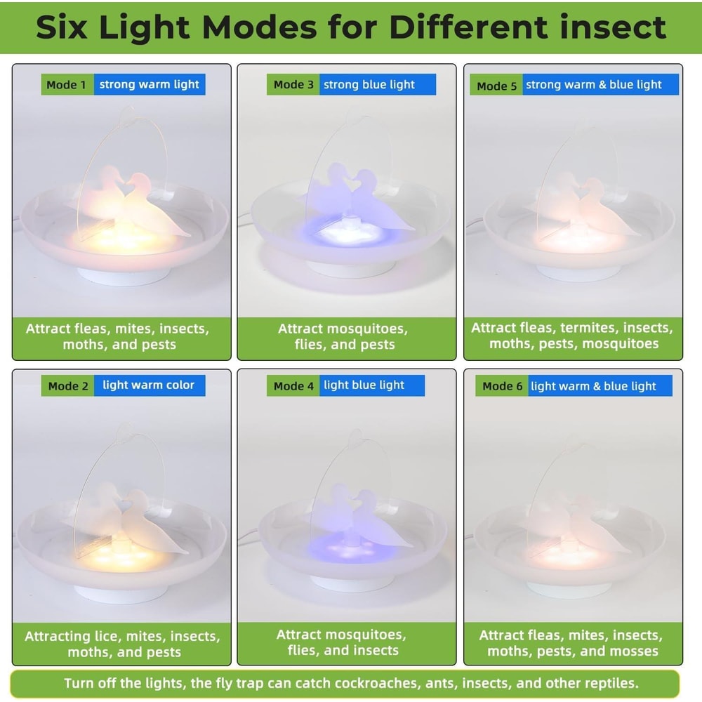 Mosquito Trap Indoor Outdoor Flea Trap Insect Catcher LED Light White