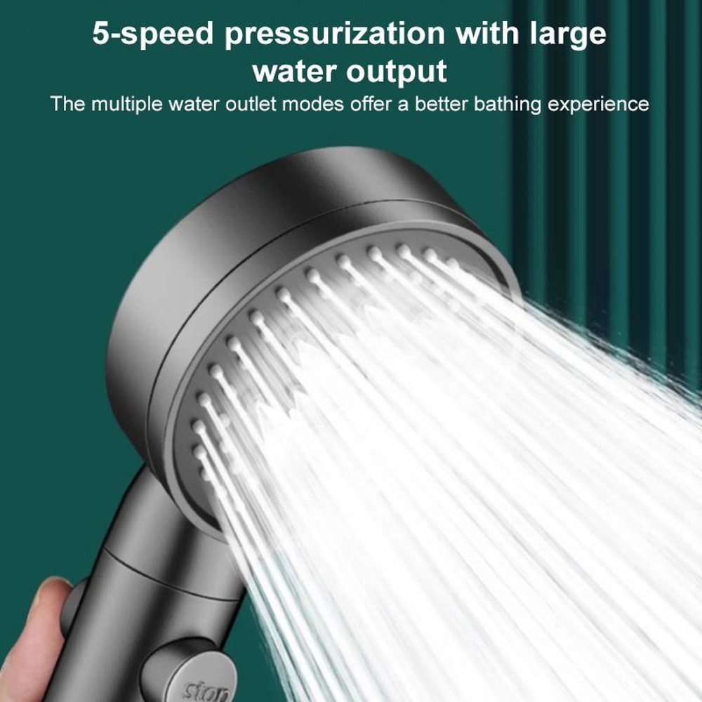 Pressurized Handheld Shower Head with Pause Button High Pressure Water Saving Titanium Gray