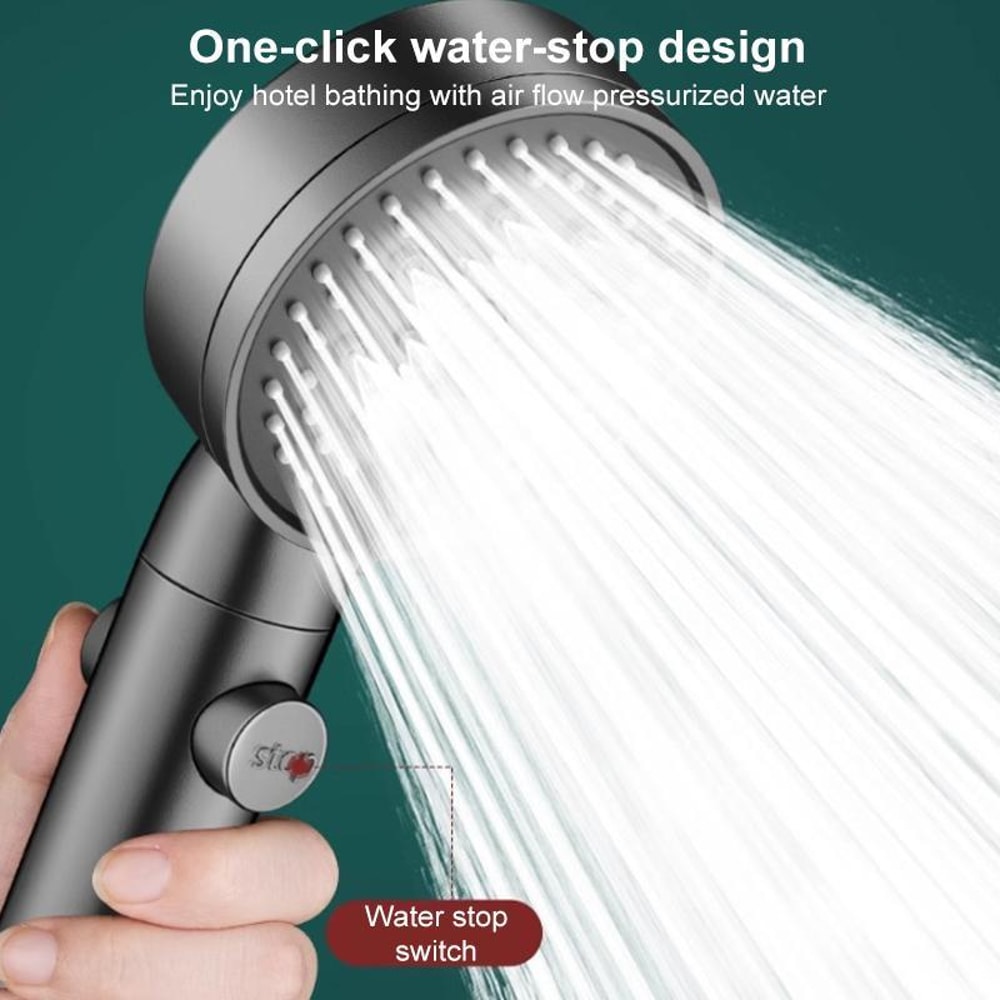 Pressurized Handheld Shower Head with Pause Button High Pressure Water Saving Titanium Gray