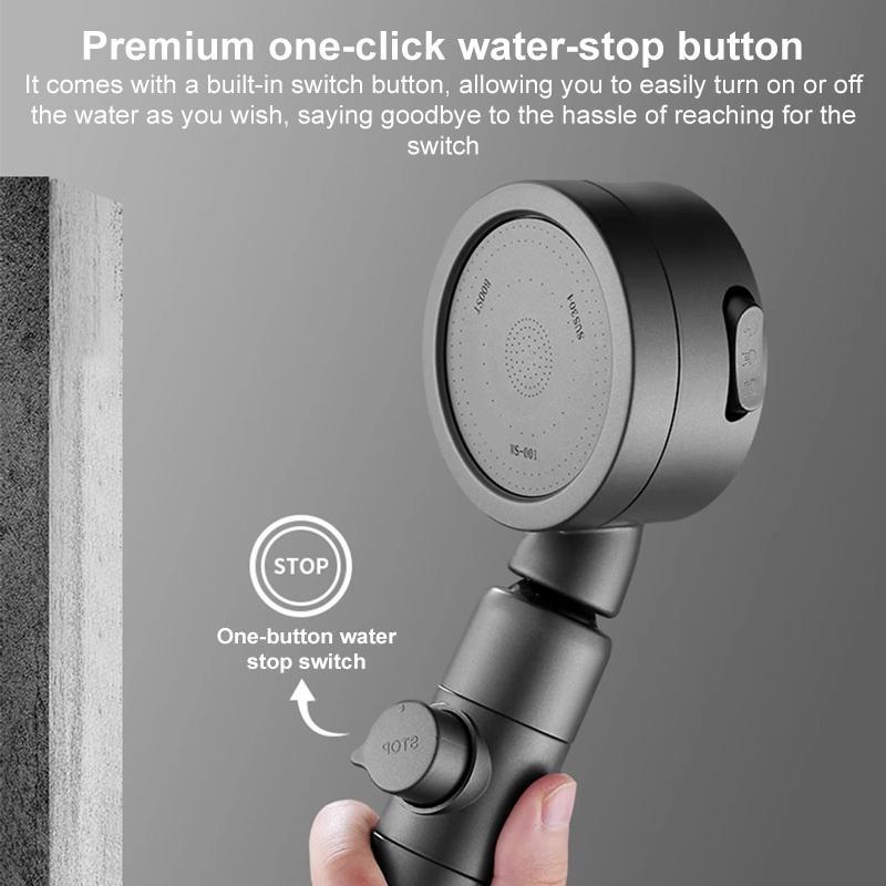 Three Setting Adjustable Pressurized Water Saving Shower Head with Stop Button Titanium Gray