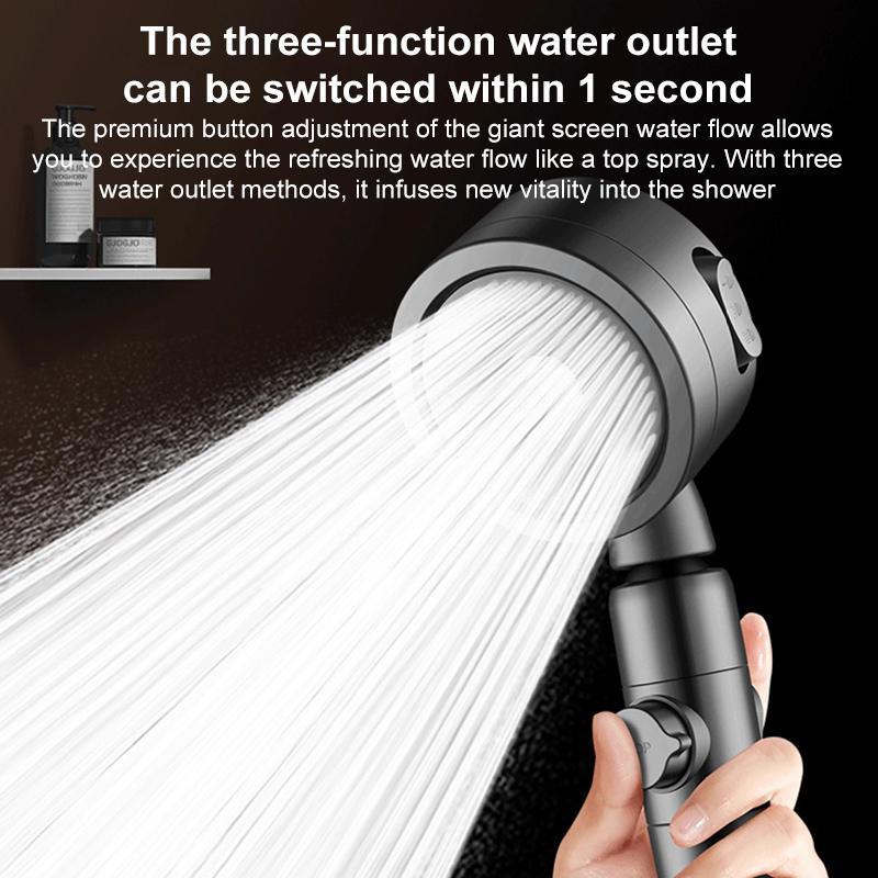 Three Setting Adjustable Pressurized Water Saving Shower Head with Stop Button Titanium Gray