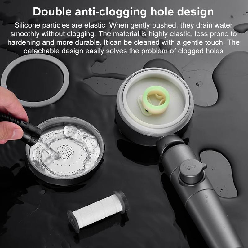 Three Setting Adjustable Pressurized Water Saving Shower Head with Stop Button Titanium Gray