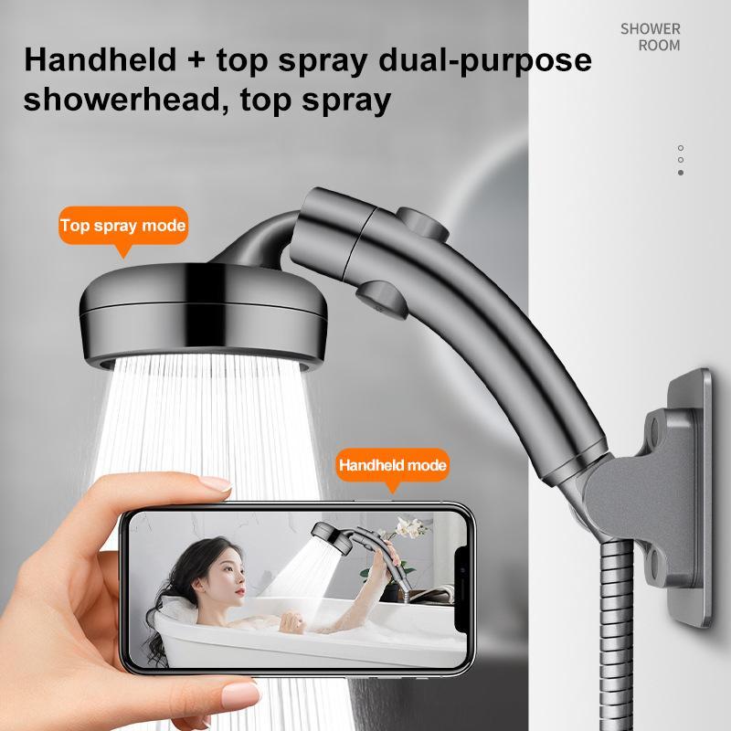 Dual Use High Pressure Handheld & Overhead Shower Head Metal Gray
