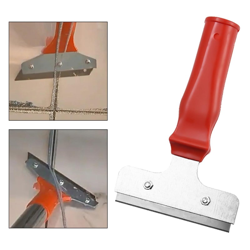 Heavy Duty Iron Head Glass Window & Tile Floor Scraper Cleaner Tool for Paint, Ice & Wall Cleaning (Red)