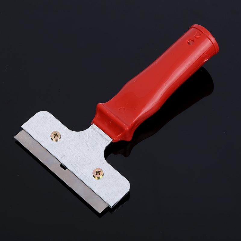 Heavy Duty Iron Head Glass Window & Tile Floor Scraper Cleaner Tool for Paint, Ice & Wall Cleaning (Red)