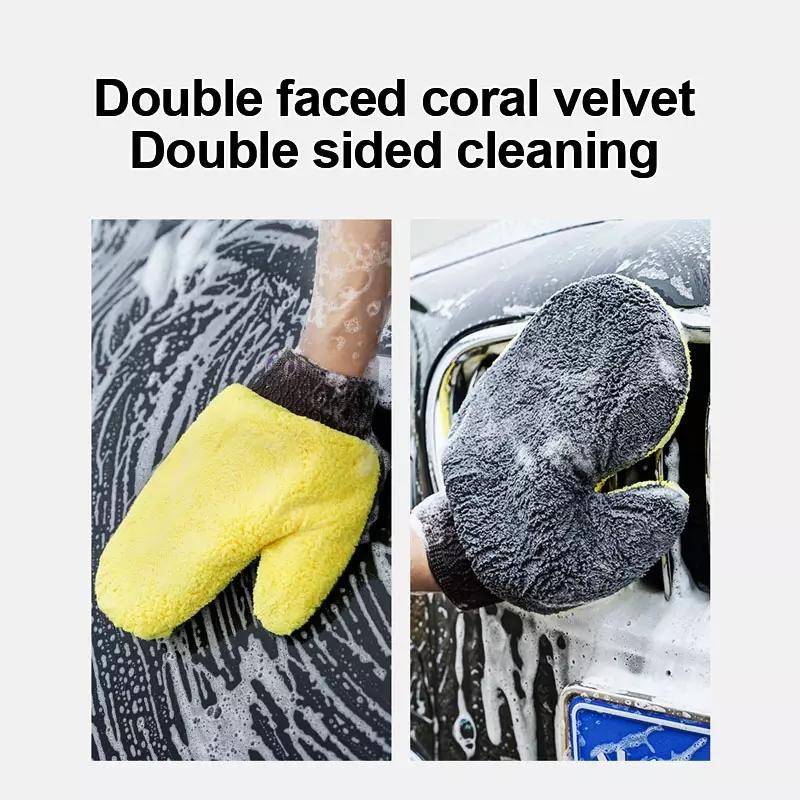 Soft Coral Fleece Car & Motorcycle Cleaning Gloves Scratch-Free Wash Mitt for Detailing