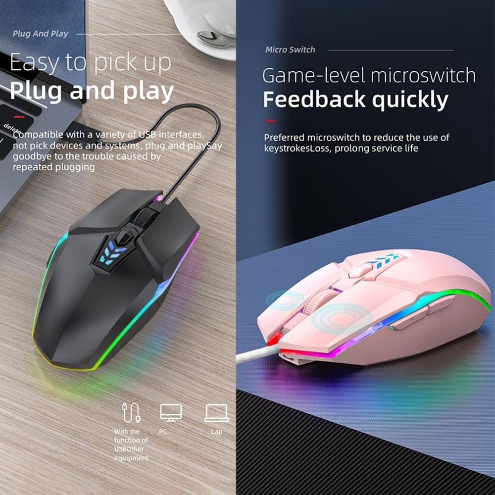 Wired Gaming Mouse Ergonomic USB Optical Mouse Adjustable DPI