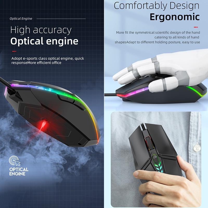 Wired Gaming Mouse Ergonomic USB Optical Mouse Adjustable DPI