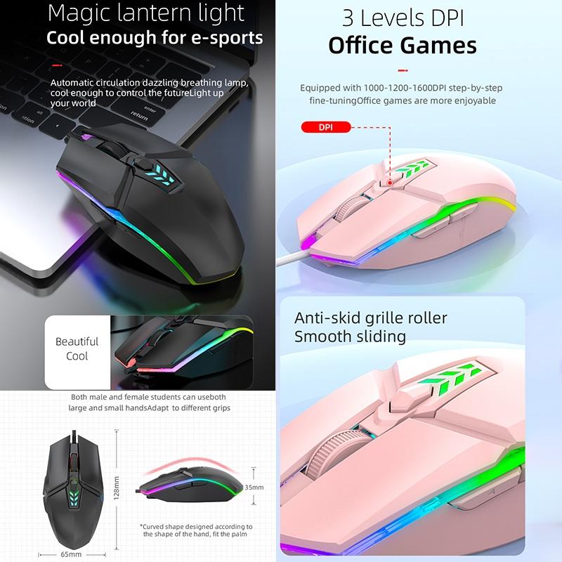 Wired Gaming Mouse Ergonomic USB Optical Mouse Adjustable DPI