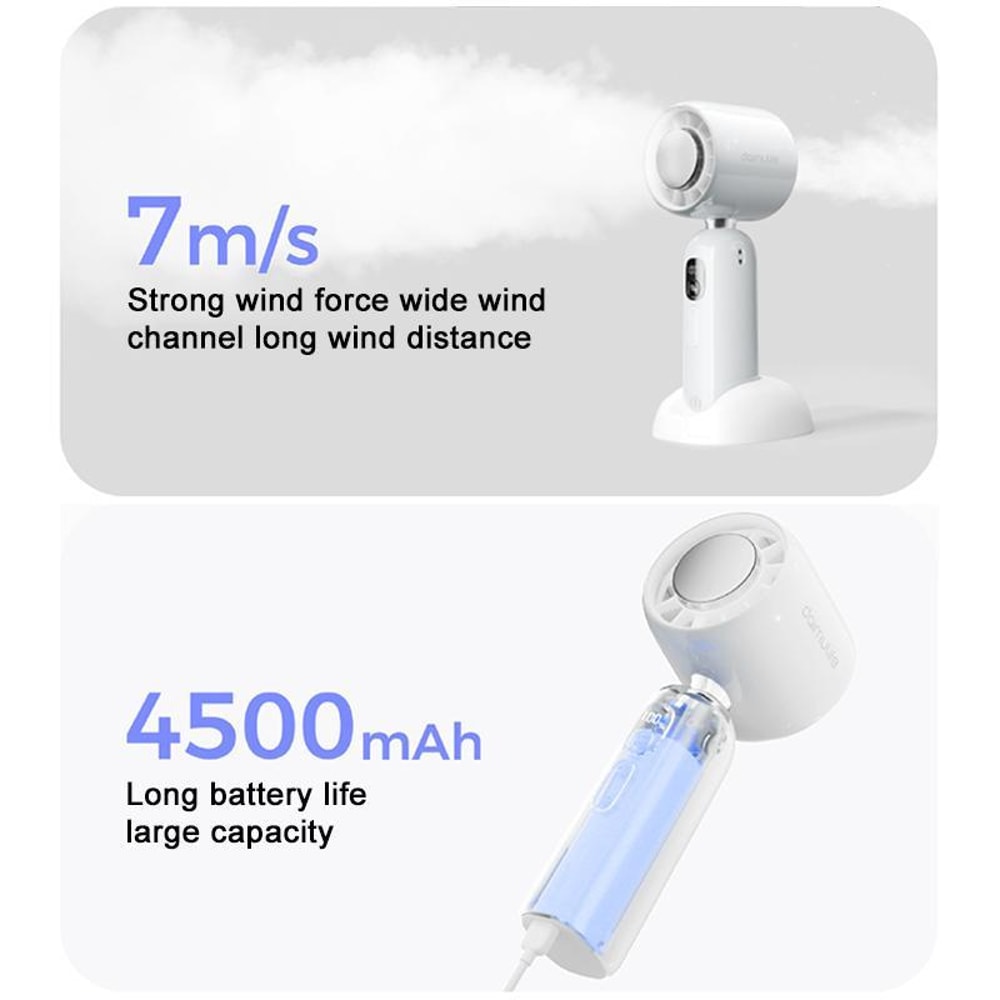 Max High Speed Silent Handheld Cooling Fan with Ice Cooling Portable Rechargeable Fan