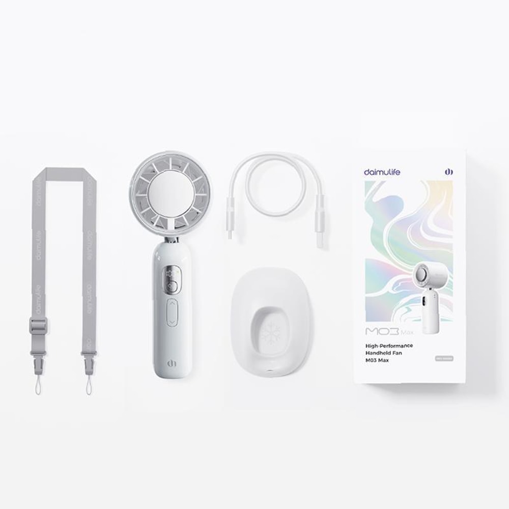 Max High Speed Silent Handheld Cooling Fan with Ice Cooling Portable Rechargeable Fan